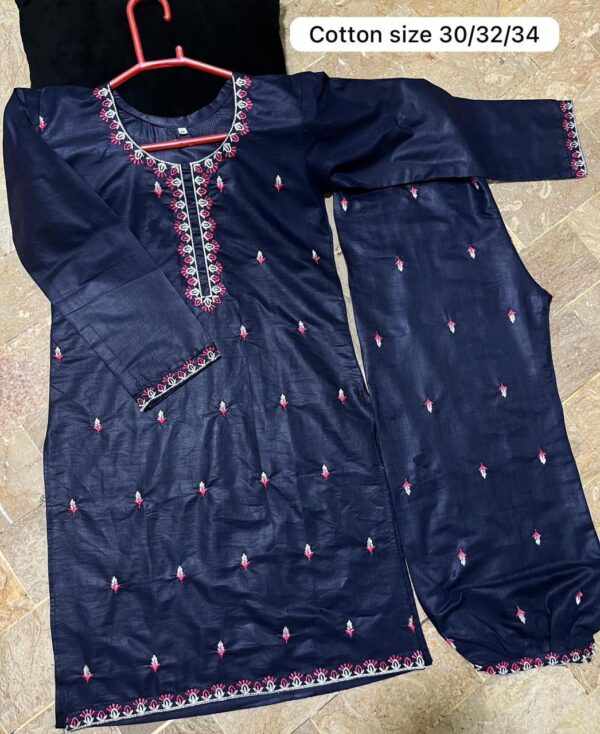 2Pcs Front Neck,Border Embroidered Shirt With Emb Trouser Kids 2Pcs - Image 5