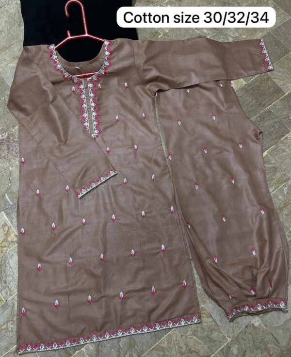 2Pcs Front Neck,Border Embroidered Shirt With Emb Trouser Kids 2Pcs - Image 7