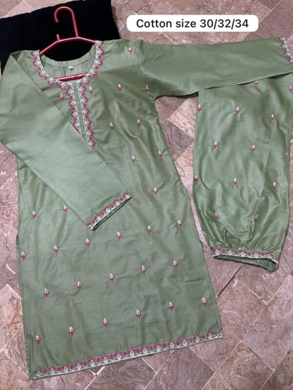 2Pcs Front Neck,Border Embroidered Shirt With Emb Trouser Kids 2Pcs - Image 10