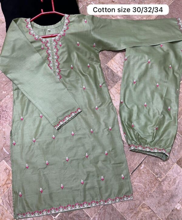 2Pcs Front Neck,Border Embroidered Shirt With Emb Trouser Kids 2Pcs - Image 11