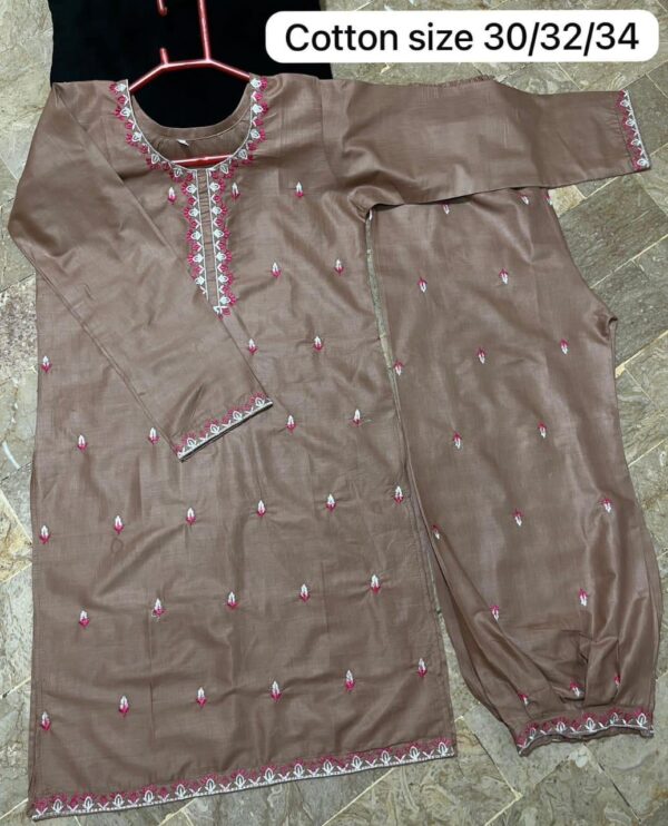 2Pcs Front Neck,Border Embroidered Shirt With Emb Trouser Kids 2Pcs - Image 8
