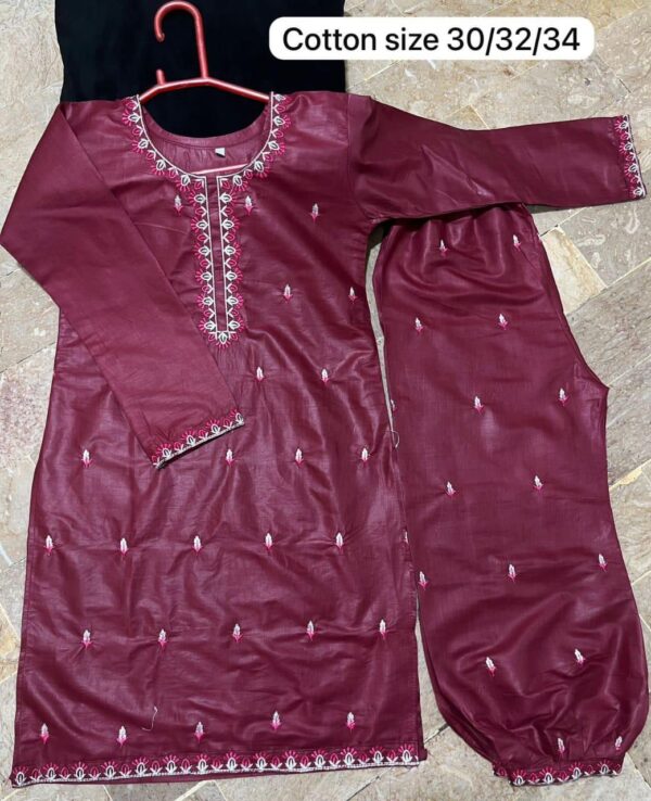 2Pcs Front Neck,Border Embroidered Shirt With Emb Trouser Kids 2Pcs - Image 2