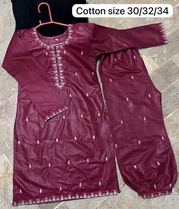 2Pcs Front Neck,Border Embroidered Shirt With Emb Trouser Kids 2Pcs - Image 3